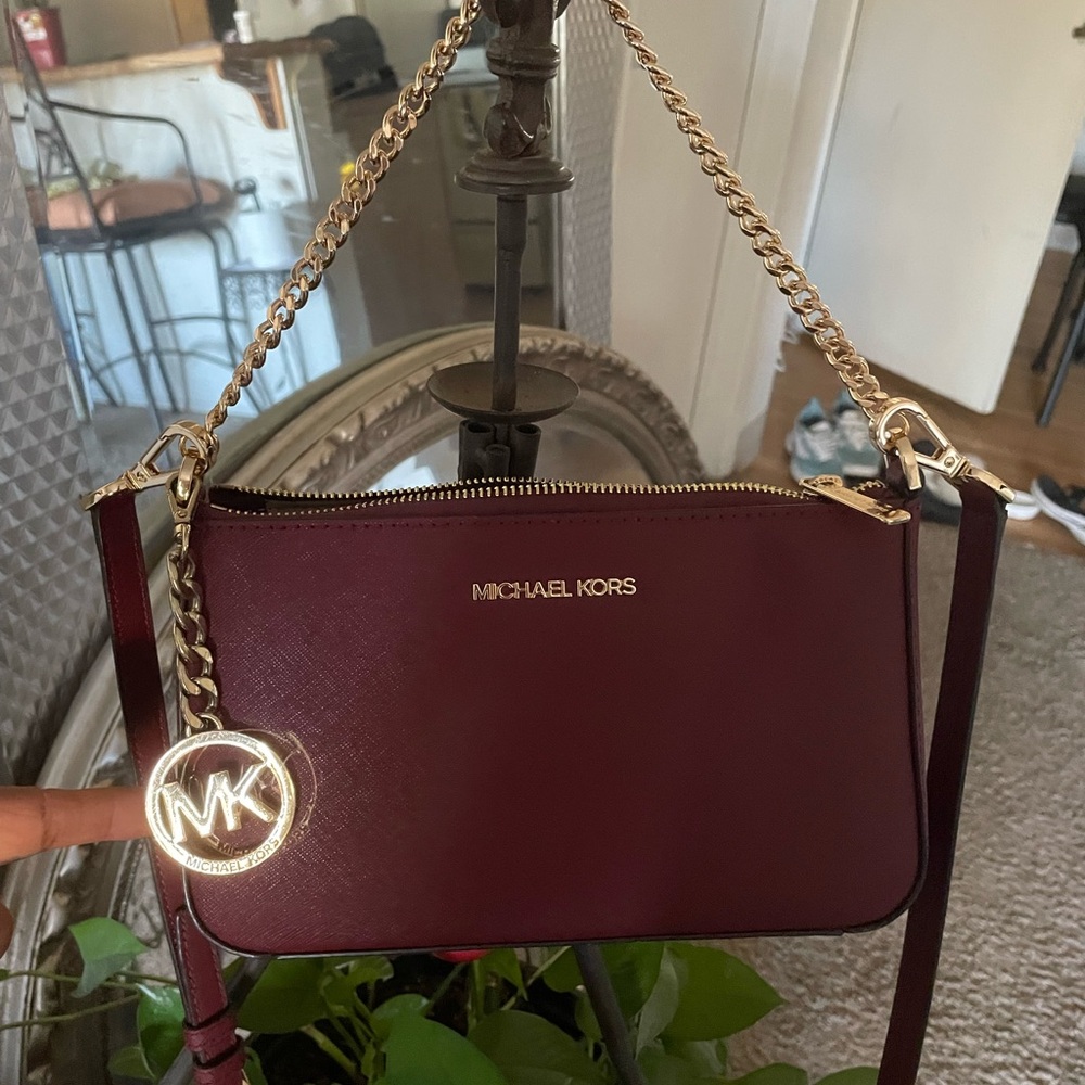 Michael Kors Red and Gold Crossbody Bag with Gold Chain